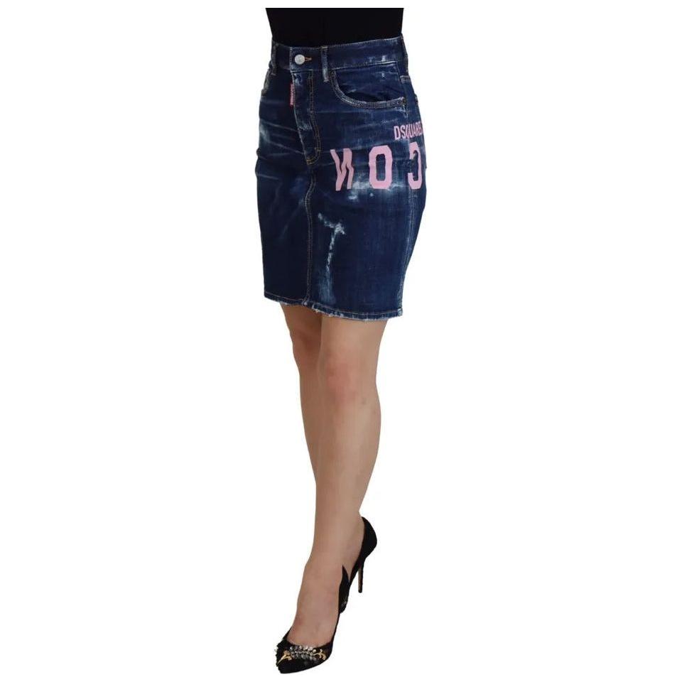 تنورة جينز بوسطن قصيرة من Dsquared² Blue Icon بخصر عالٍ