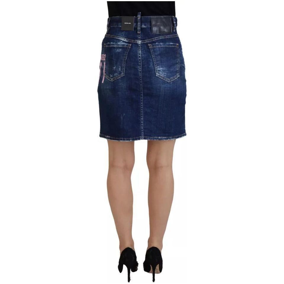 تنورة جينز بوسطن قصيرة من Dsquared² Blue Icon بخصر عالٍ