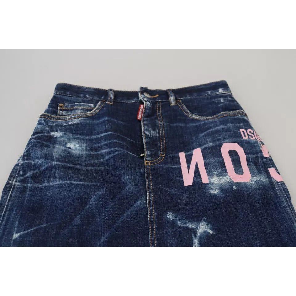 تنورة جينز بوسطن قصيرة من Dsquared² Blue Icon بخصر عالٍ