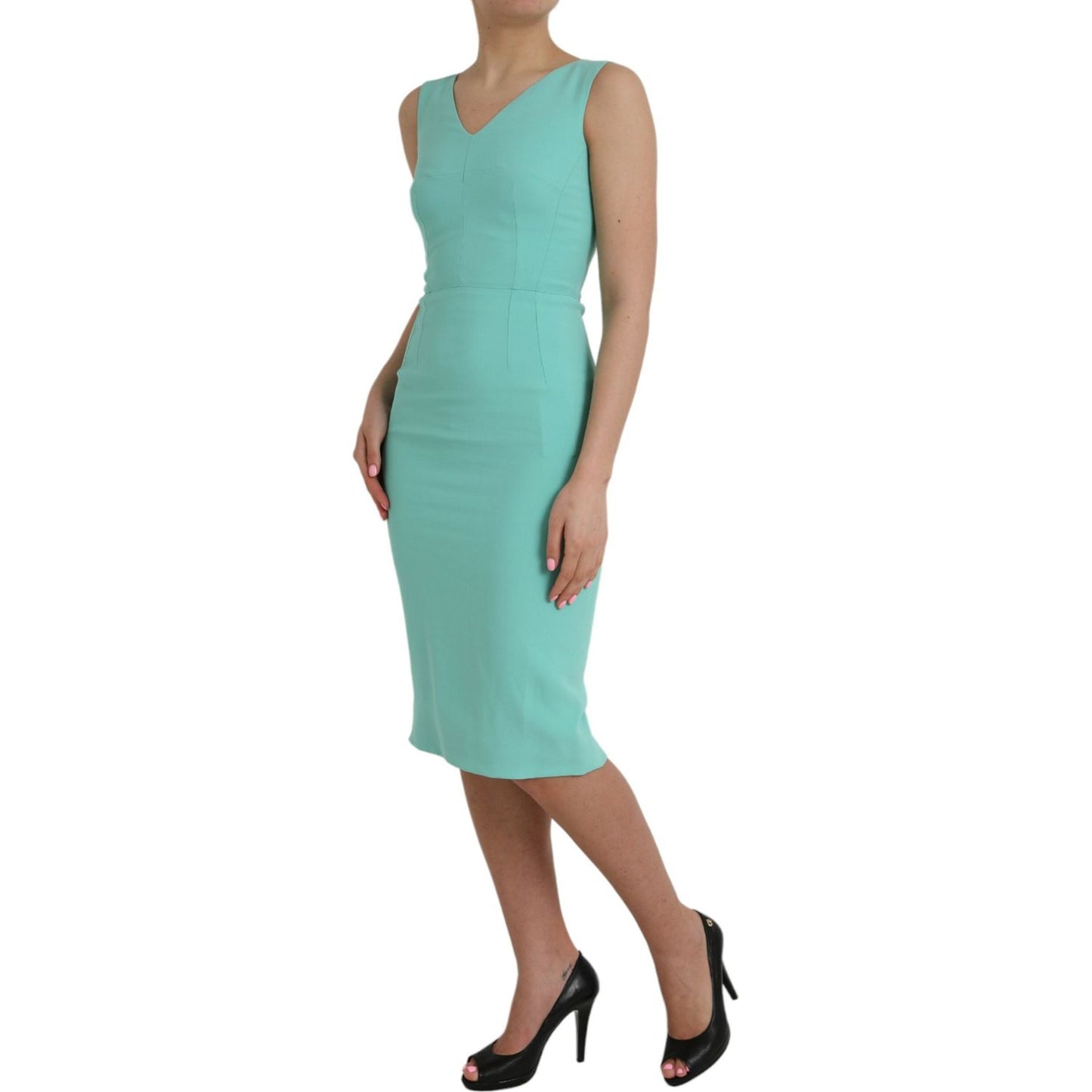 Dolce & Gabbana Green Viscose Sleeveless Bodycon Midi Dress