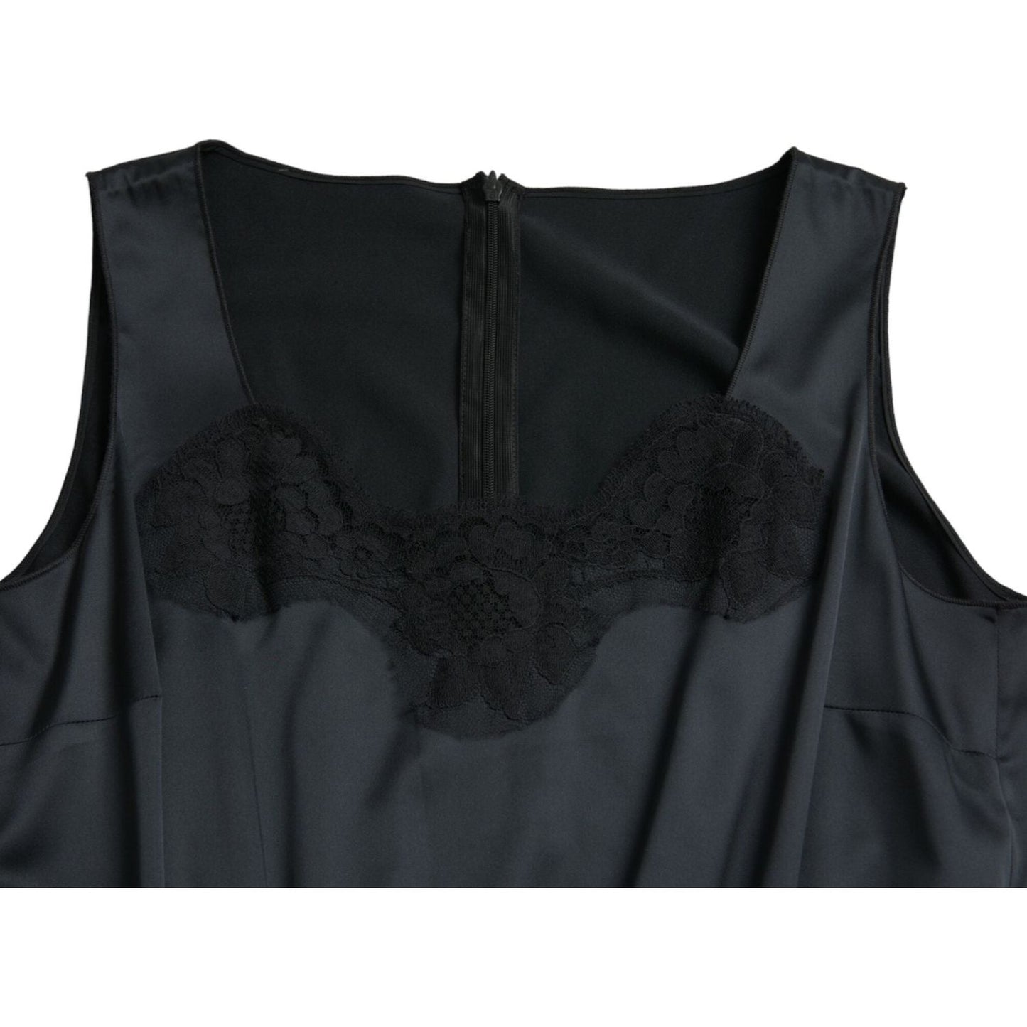 Dolce & Gabbana Black Polyester Lace Trim Sheath Midi Dress