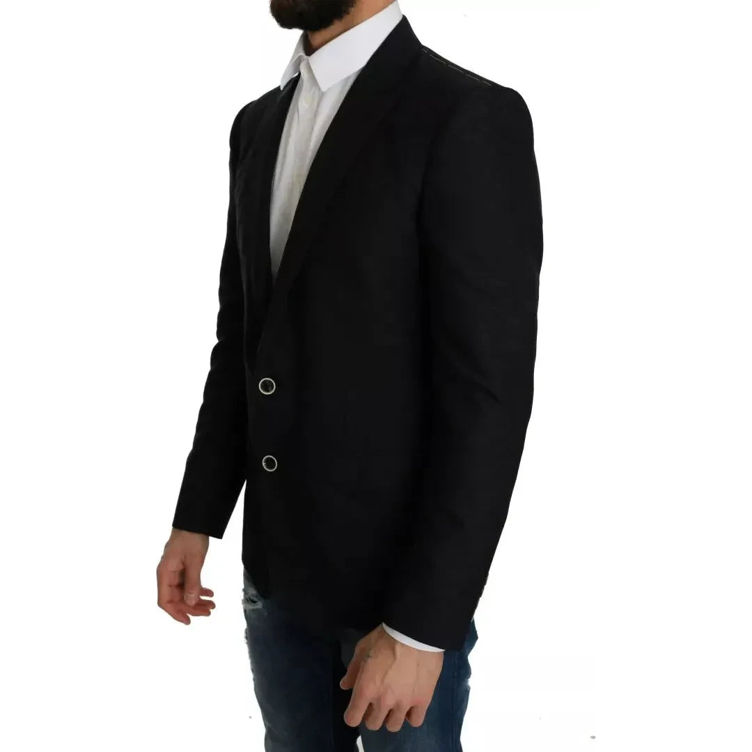 سترة بليزر ضيقة من قماش الجاكار باللون الأزرق من دولتشي آند غابانا