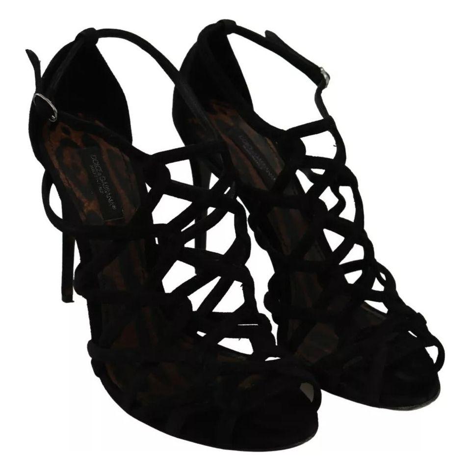 حذاء دولتشي آند غابانا من الجلد المدبوغ باللون الأسود بكعب عالٍ وحزام للكاحل