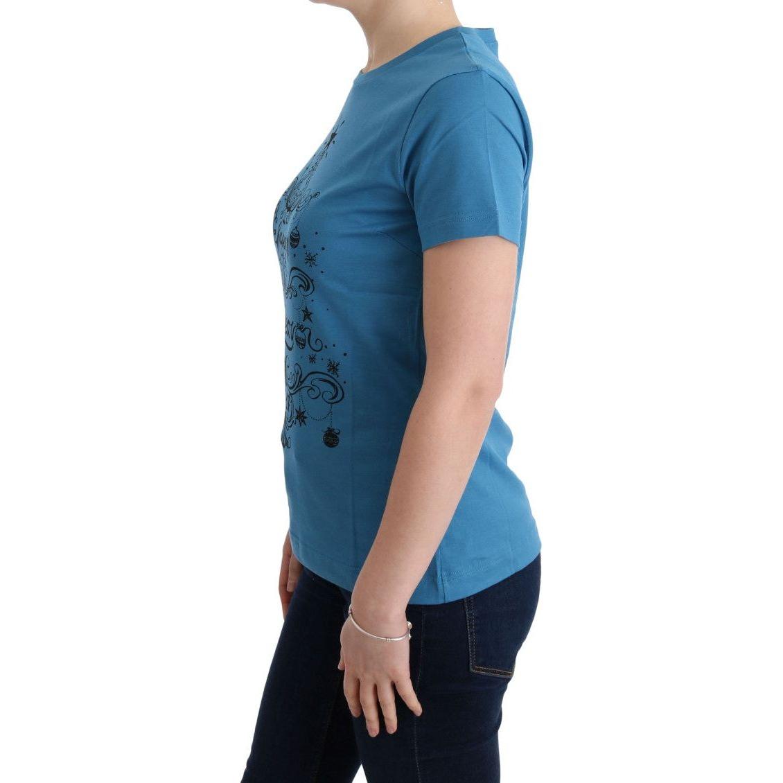 تي شيرت Dolce &amp; Gabbana شيك من القطن باللون الأزرق بطبعة 2017