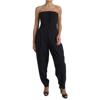 Dolce & Gabbana Black Wool Stretch Strapless Jumpsuit Dress