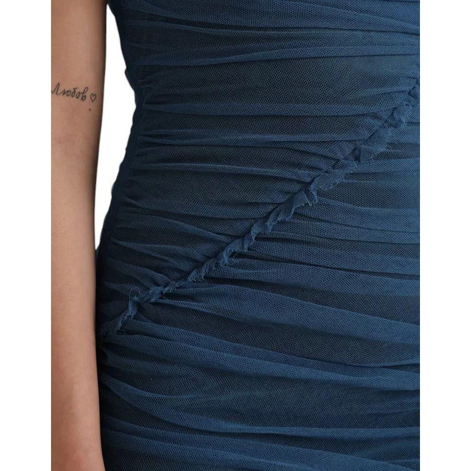 فستان دولتشي آند غابانا من التول المكشكش ذو الحواف الشبكية باللون الأزرق