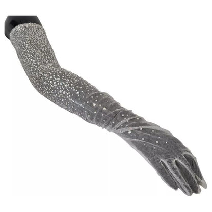 Dolce & Gabbana White Crystal Elbow Length Cotton Tulle Gloves