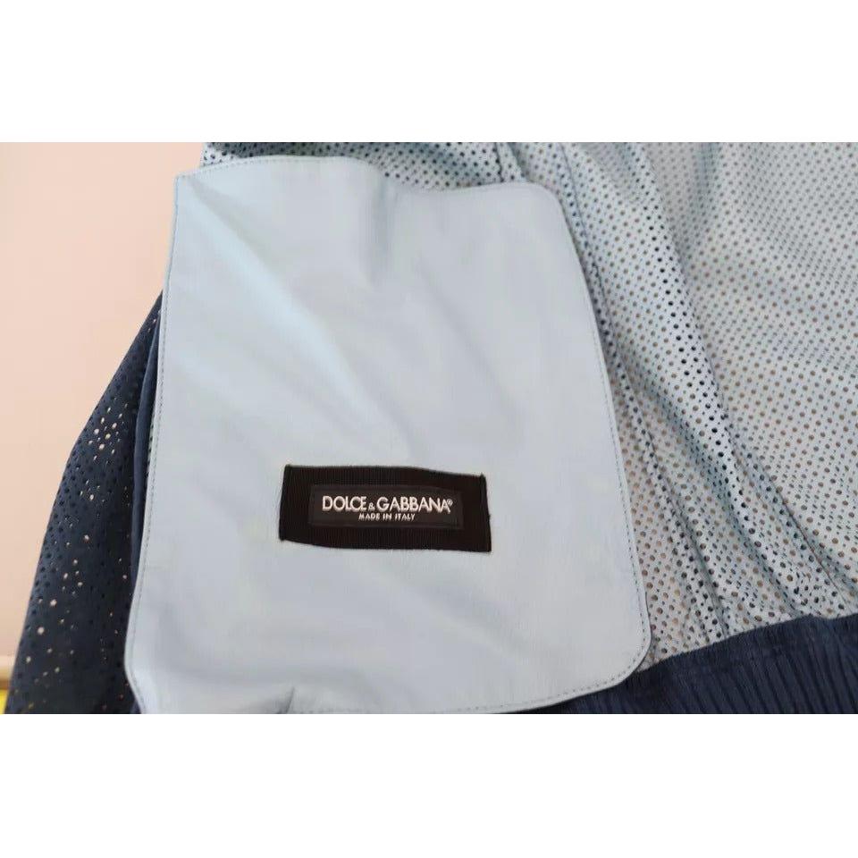 Dolce & Gabbana Blue Leather Perforated Full Zip Jacket