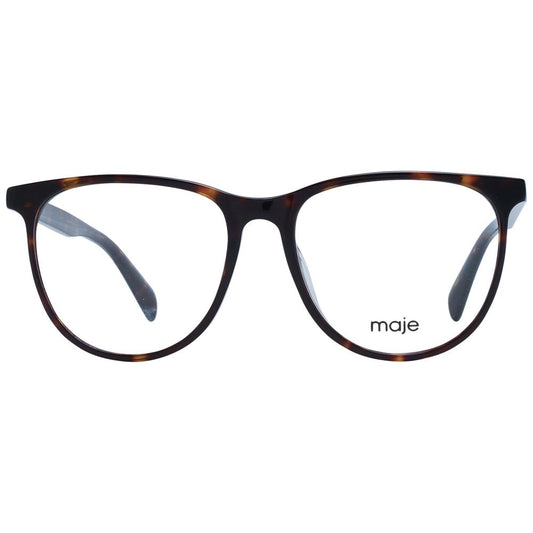 Maje Brown Women Glasses Frame, full-rim acetate style with 53mm lens width, featuring round design and includes branded case.