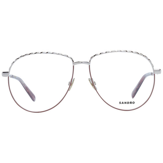 Sandro Brown Women Glasses Frame, full-rim, metal, round style with demo plastic lenses, includes branded case.