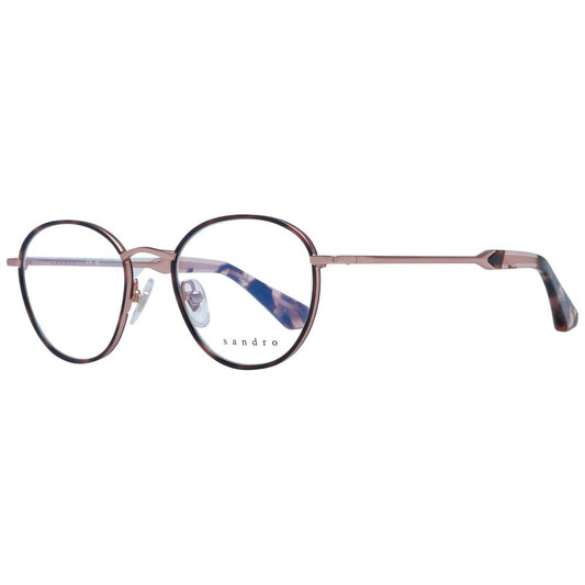 Sandro Brown Women Glasses Frame in stainless steel with full-rim round style and demo lenses. Includes branded case. Size 48-19-135.