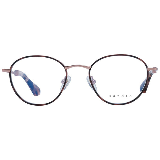 Sandro Brown Women Glasses Frame in stainless steel, full-rim design, round style with demo lenses, includes branded case.