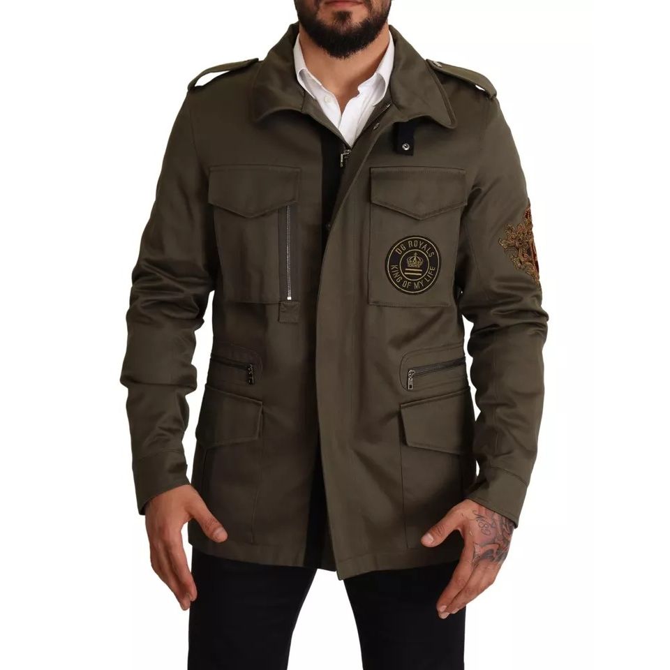 Dolce & Gabbana Green Cotton DG Love Blouson Coat Jacket