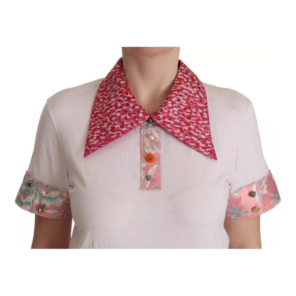 تي شيرت دولتشي آند غابانا سارتوريا أبيض بأزرار وياقة واسعة