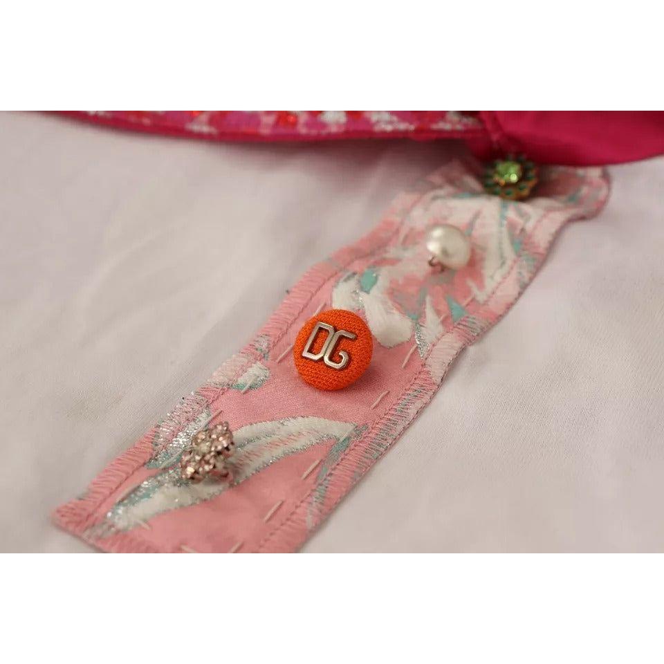 تي شيرت دولتشي آند غابانا سارتوريا أبيض بأزرار وياقة واسعة