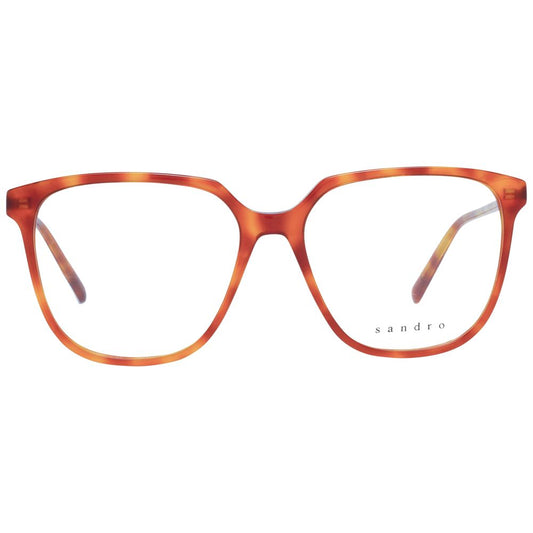 Sandro Brown Women Glasses Frame with acetate full-rim design, brown color, square style, size 53-15-140, includes branded case.