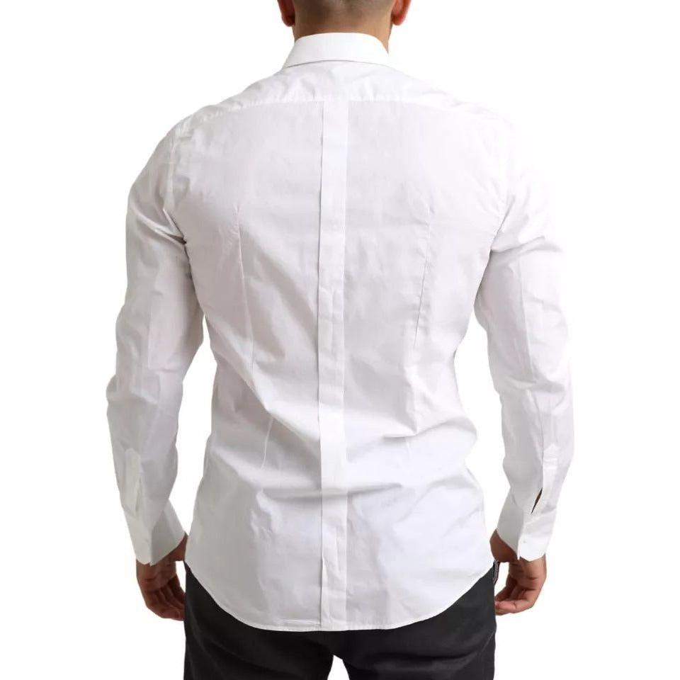 قميص رسمي من القطن باللون الأبيض الذهبي من دولتشي آند غابانا