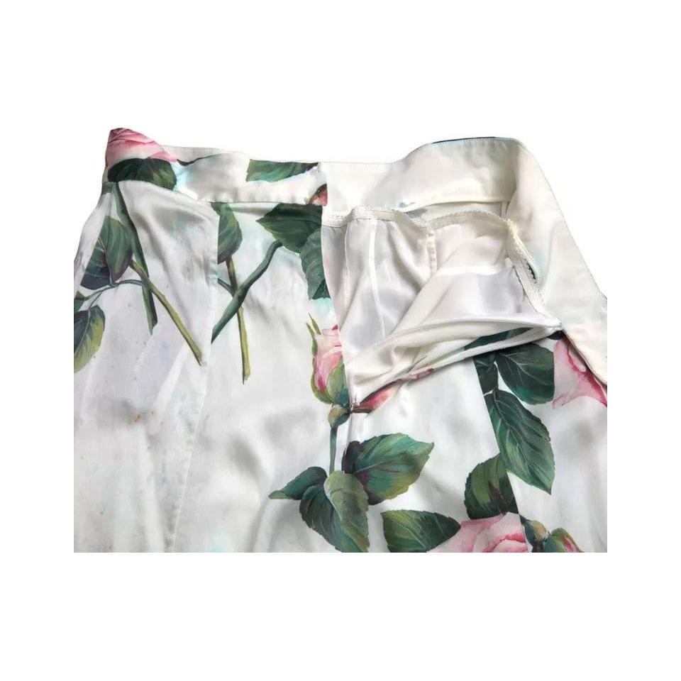 تنورة متوسطة الطول بقصة A من دولتشي آند غابانا بطبعة وردة بيضاء