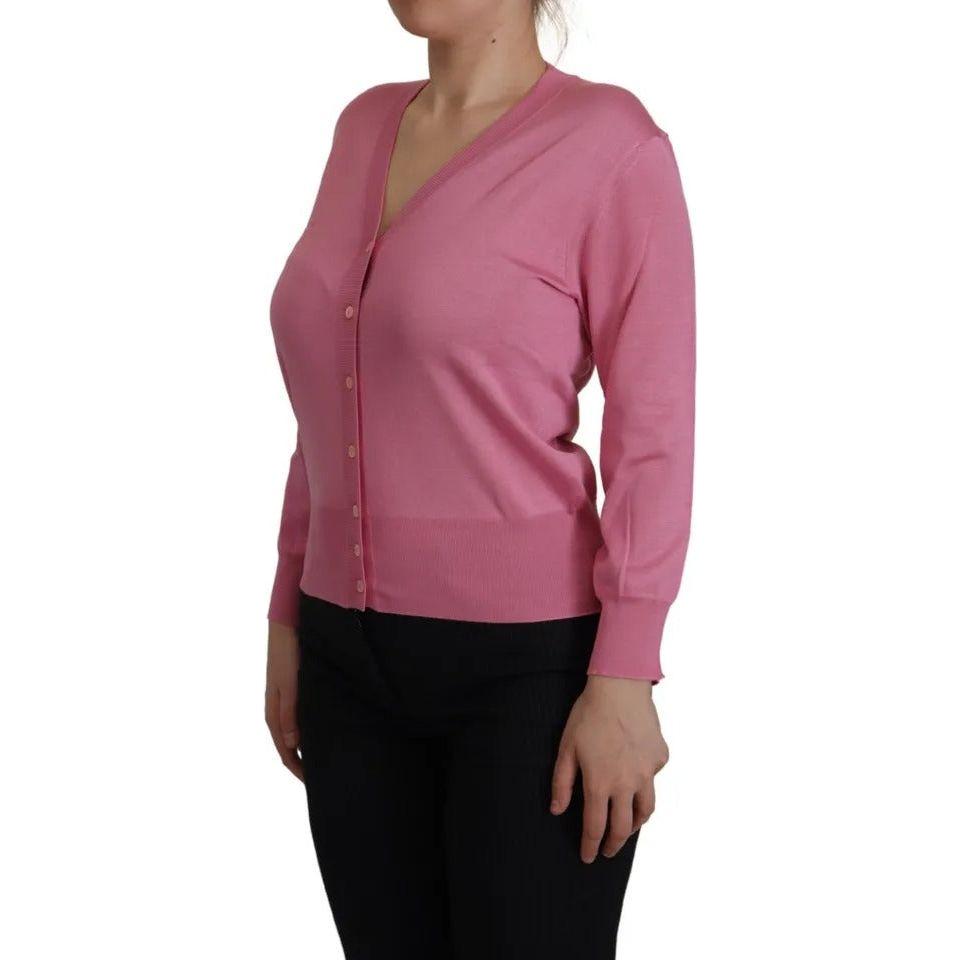 سترة كارديجان من دولتشي آند غابانا باللون الوردي مصنوعة من الحرير بنسبة 100%