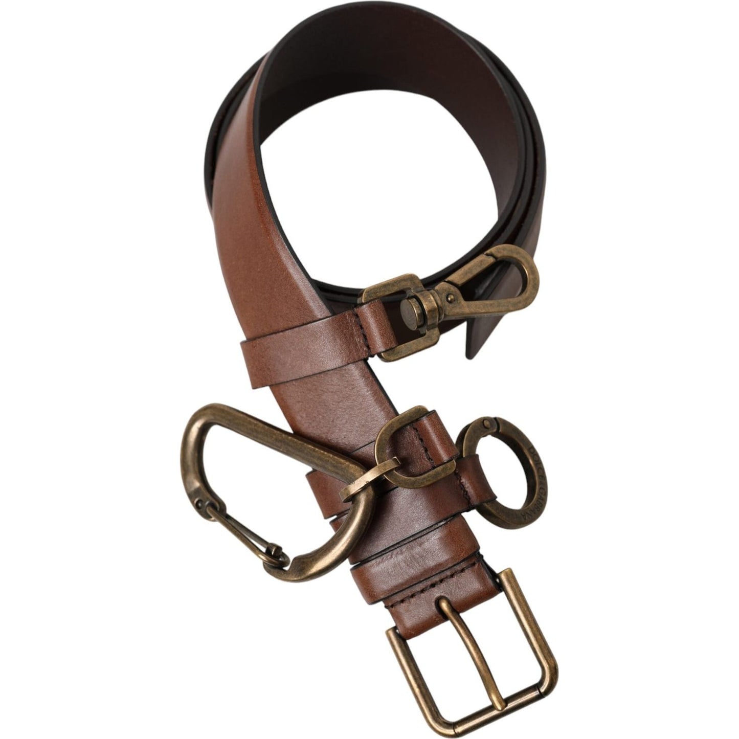 Dolce & Gabbana Brown Calf Leather Gold Metal Buckle Belt Men