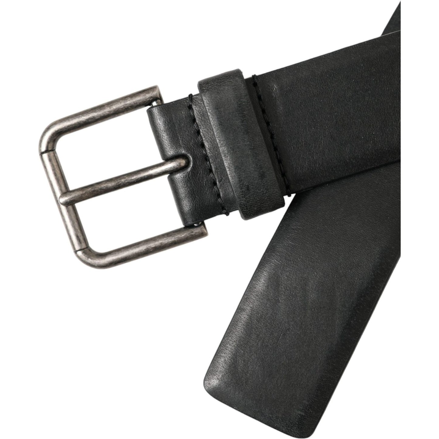 Dolce & Gabbana Black Calf Leather Silver Metal Buckle Belt BEL9222-90