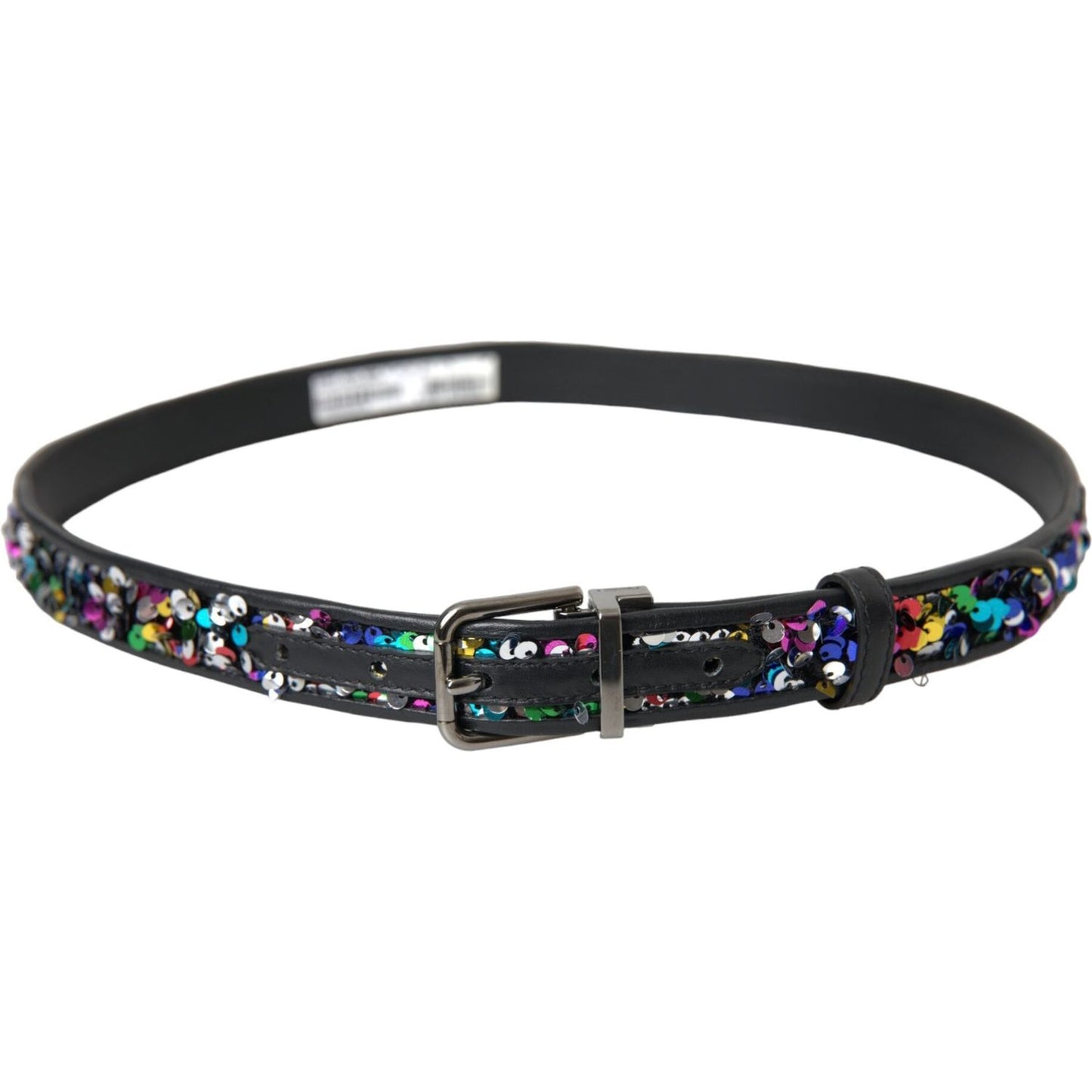 Dolce & Gabbana Black Sequined Silver Metal Buckle Women Belt