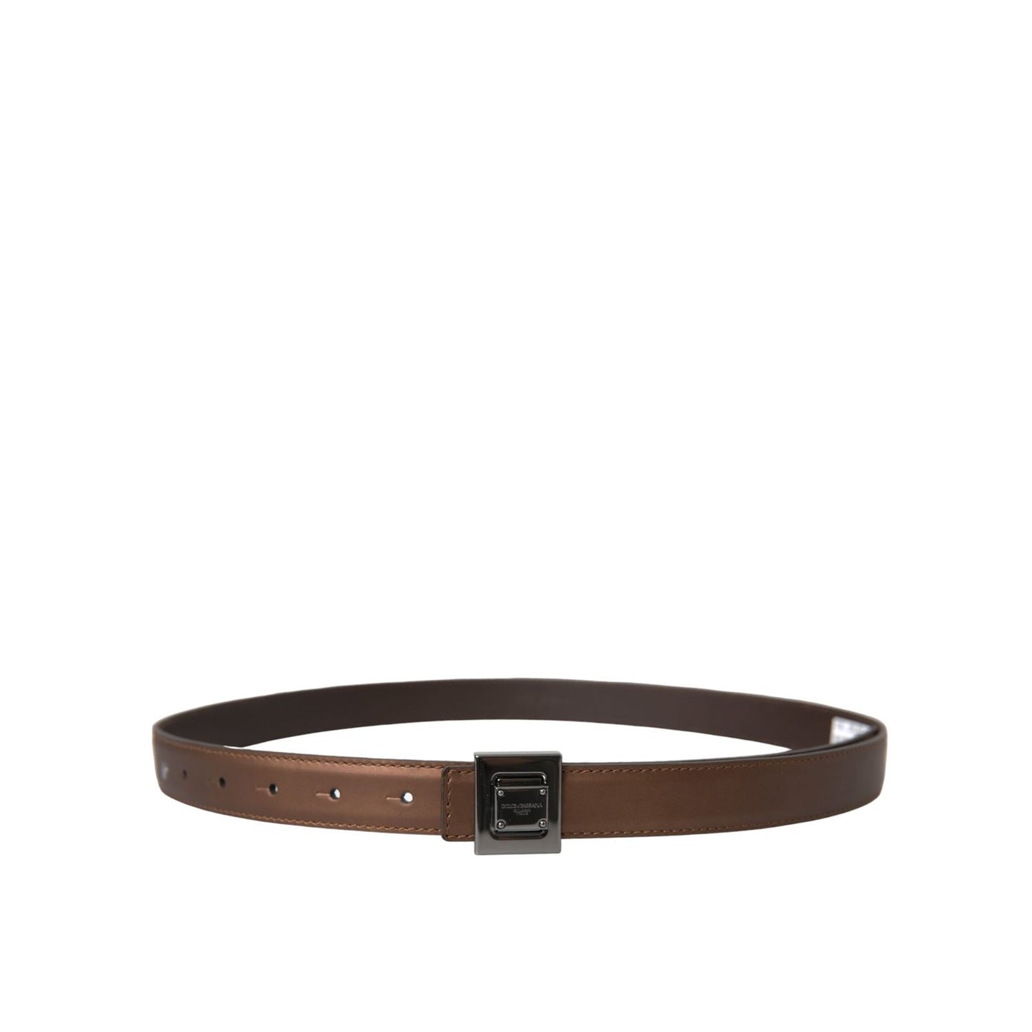 Dolce & Gabbana Bronze Leather Square Metal Buckle Belt