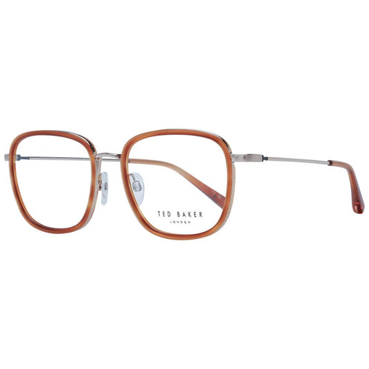 Ted Baker Brown Men Glasses Frame with full-rim metal rectangle style, demo lenses, and 140mm temples. Includes branded case.