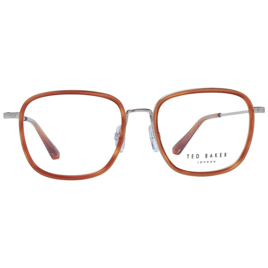 Ted Baker Brown Men Glasses Frame, full-rim metal rectangle style with demo plastic lenses, includes branded case.