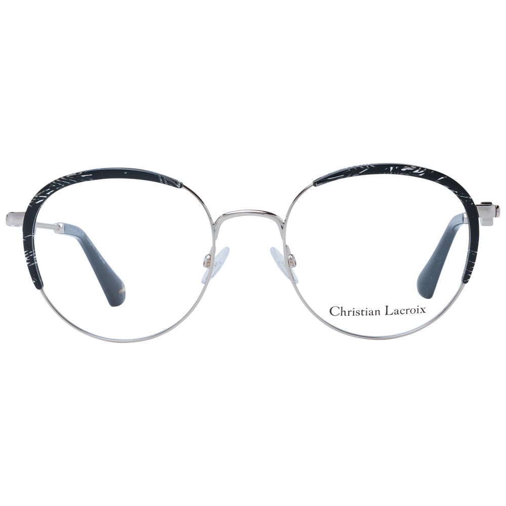 Christian Lacroix Black Metal Glasses (Frames) for women with black full-rimmed round style and demo lenses.