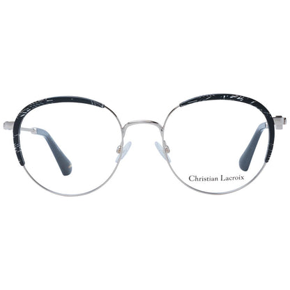 Christian Lacroix Black Metal Glasses (Frames) for women with black full-rimmed round style and demo lenses.