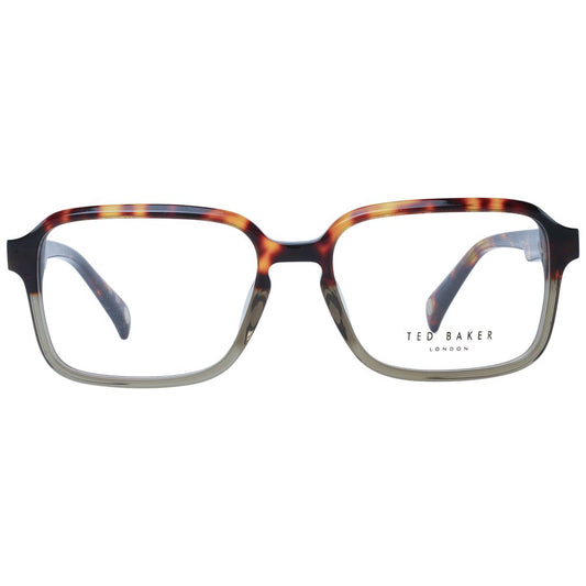 Ted Baker Brown Men Glasses Frame, full-rim acetate with demo lenses, rectangle style, includes branded case.