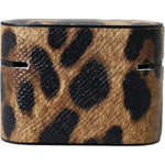 Dolce & Gabbana Brown Leopard Calf Leather Metal Logo Plaque Airpods Case