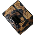 Dolce & Gabbana Brown Leopard Calf Leather Metal Logo Plaque Airpods Case