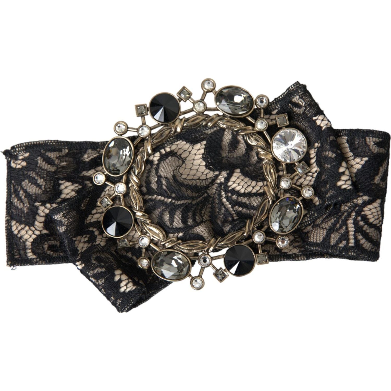 دبوس شعر من دولتشي آند غابانا مصنوع يدويًا من الدانتيل الأسود والكريستال