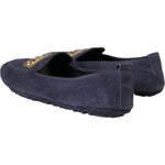 Dolce & Gabbana Blue Leather Suede Crystal Crown Loafers Shoes