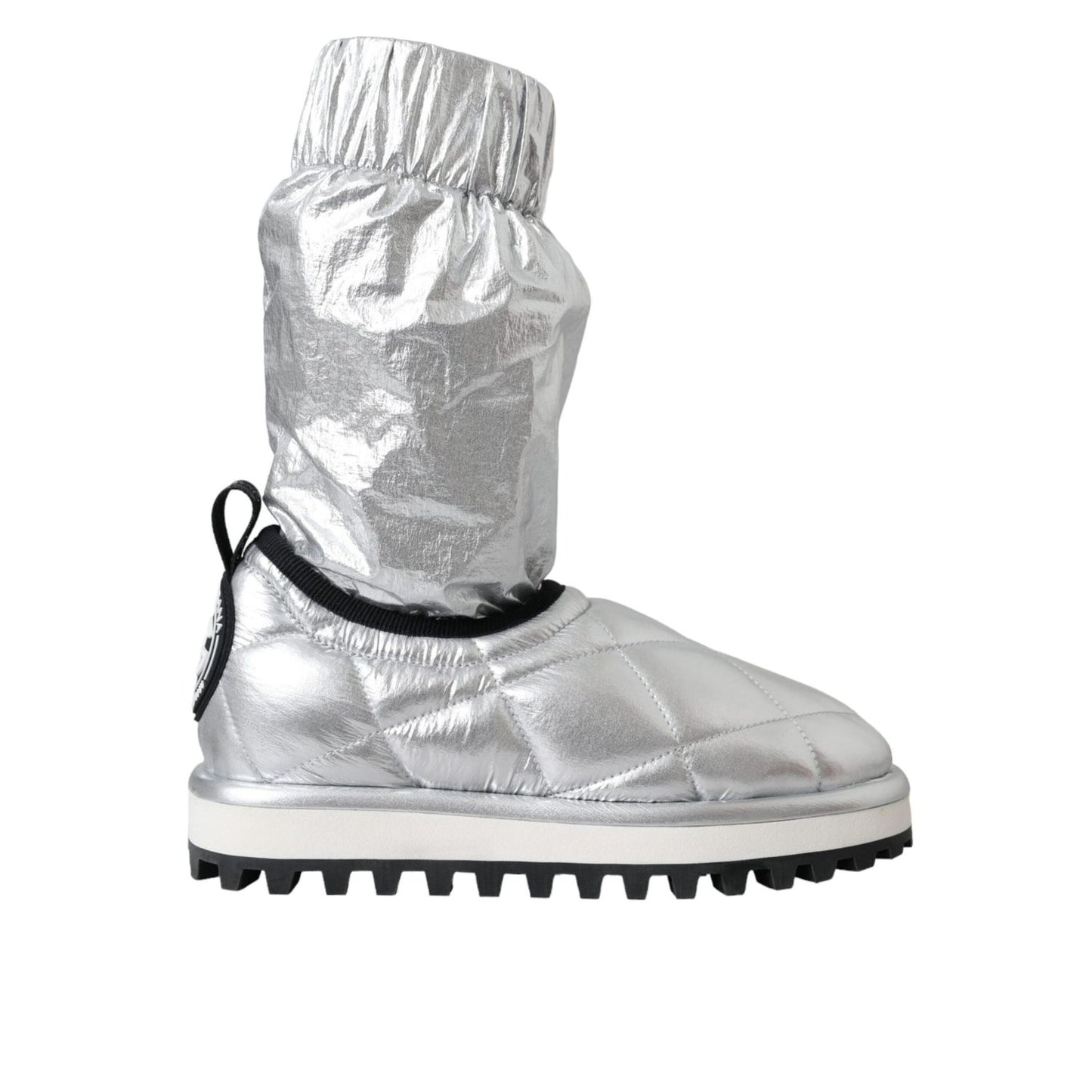 Dolce & Gabbana Metallic Silver Quilted Logo Patch Boot Shoes