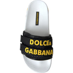 Dolce & Gabbana White Black Logo Beachwear Flats Sandals Shoes