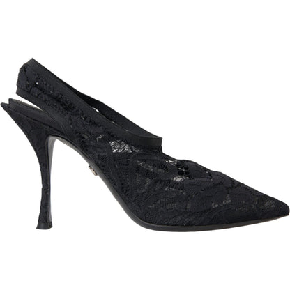 Dolce & Gabbana Black Lace Stretch Heels Slingbacks Shoes