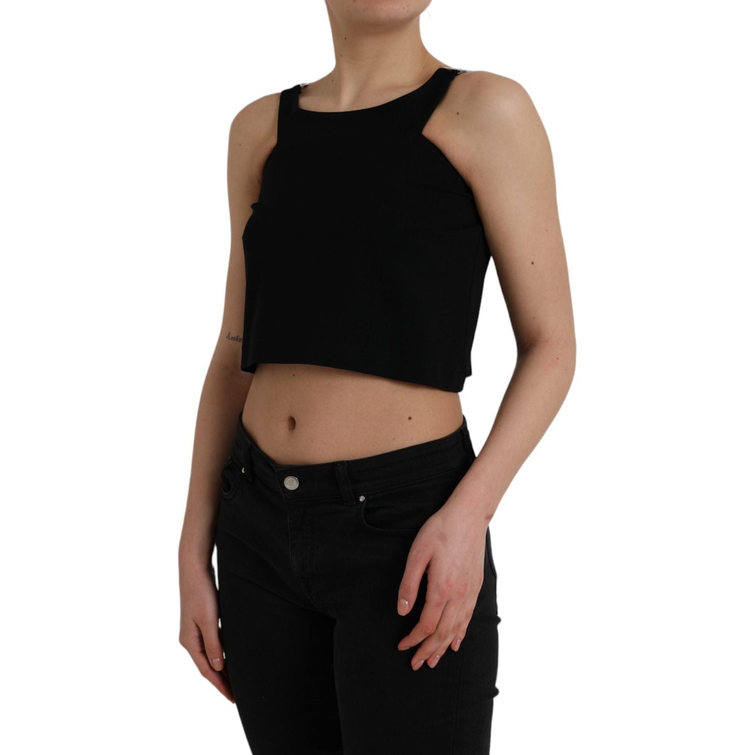 بلوزة دولتشي آند غابانا سوداء بدون أكمام ورقبة دائرية وقصيرة