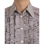 Dolce & Gabbana White Stripes Cotton Long Sleeves Ruffle Collar Top