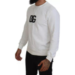 Dolce & Gabbana White Logo Cotton Crew Neck Pullover Sweater
