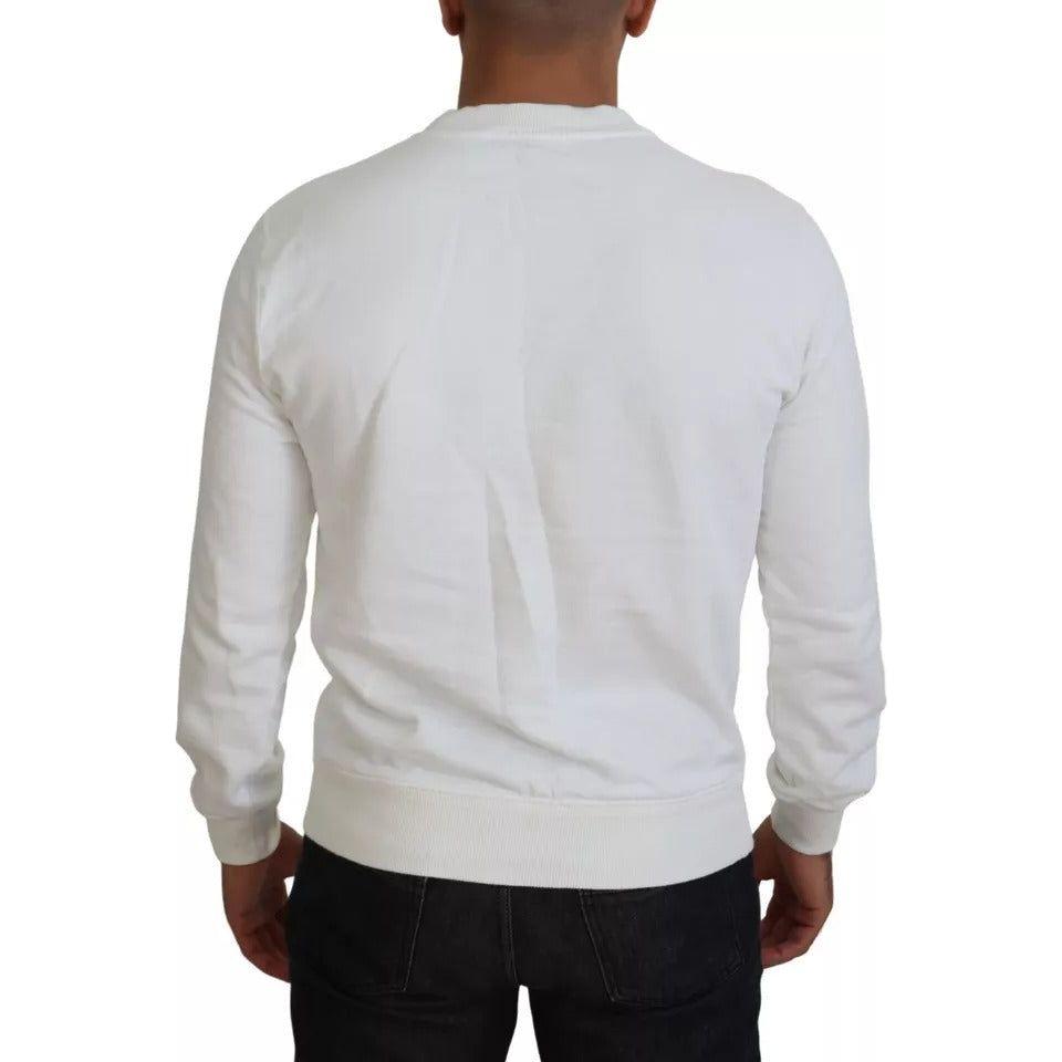 Dolce & Gabbana White Logo Cotton Crew Neck Pullover Sweater