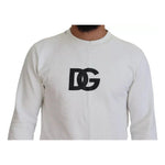 Dolce & Gabbana White Logo Cotton Crew Neck Pullover Sweater