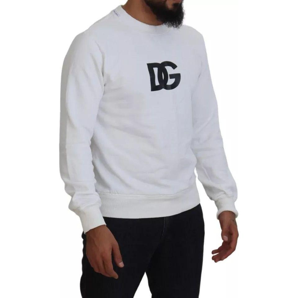 Dolce & Gabbana White Logo Cotton Crew Neck Pullover Sweater