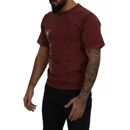 Dolce & Gabbana Maroon Printed Crewneck Tee Cotton T-shirt