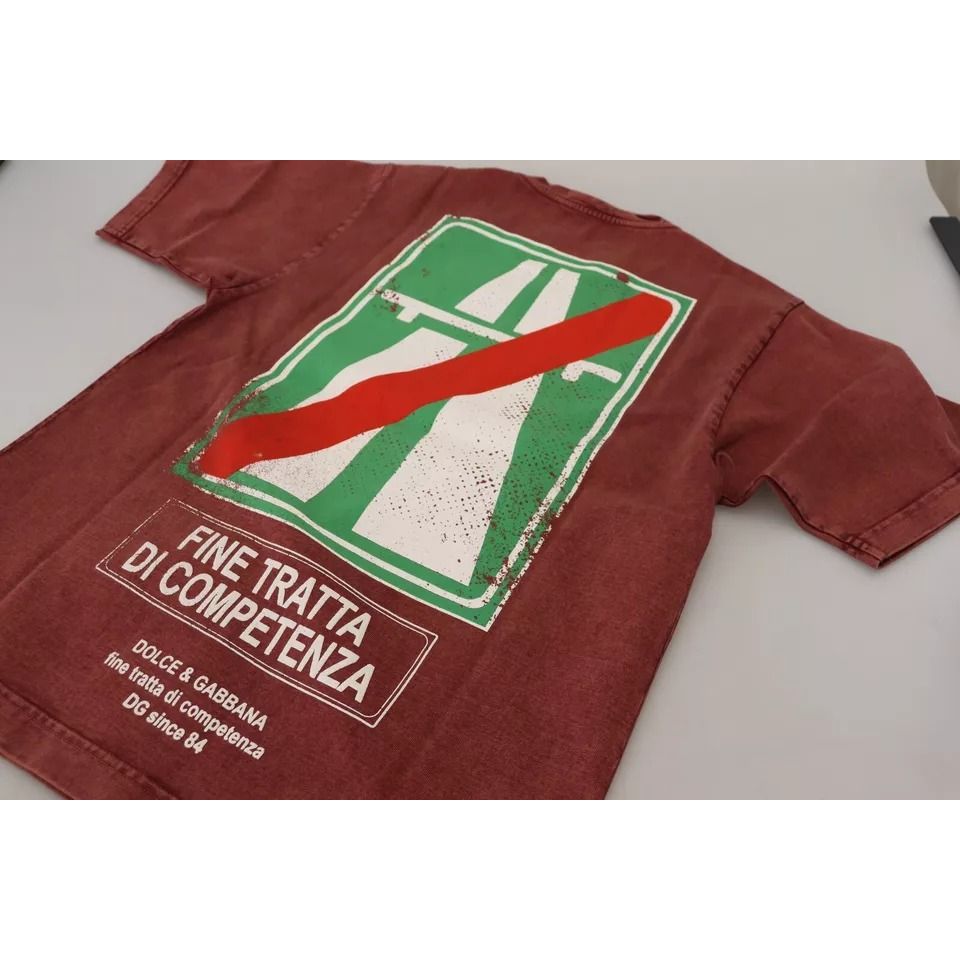 Dolce & Gabbana Maroon Printed Crewneck Tee Cotton T-shirt