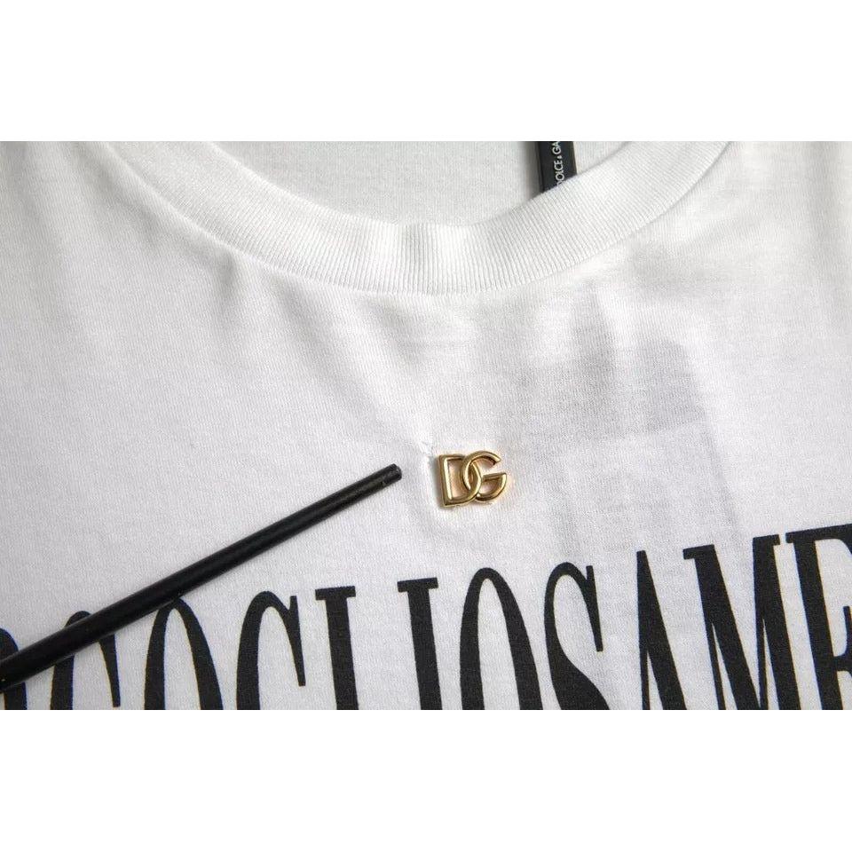 تي شيرت دولتشي آند غابانا أبيض من القطن برقبة دائرية وأكمام قصيرة