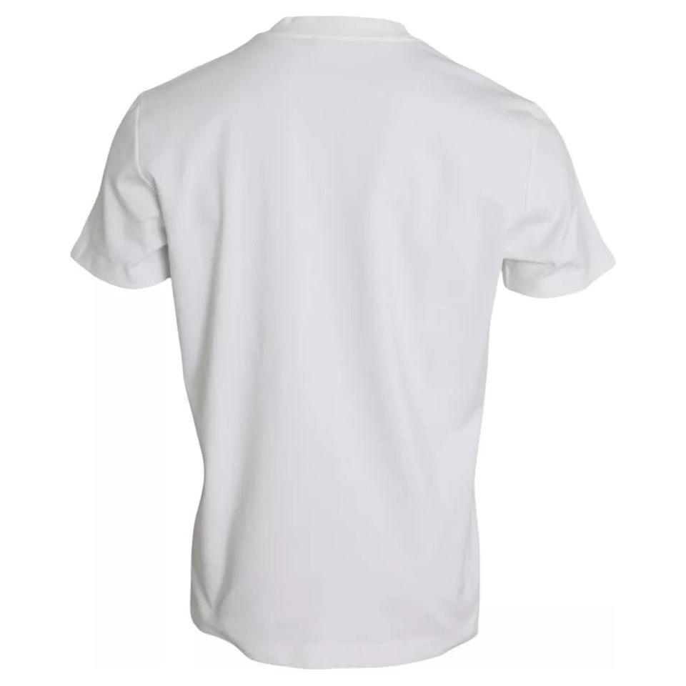 Dolce & Gabbana White Logo Embossed Cotton Crewneck T-shirt