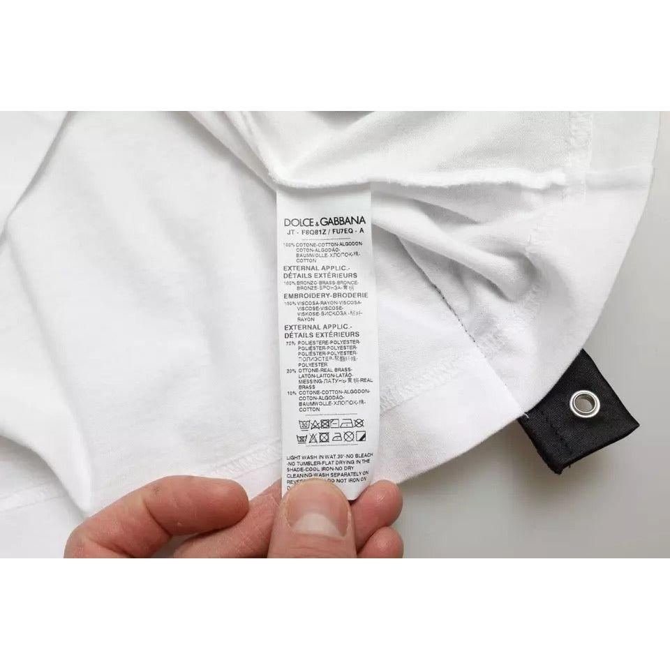 تي شيرت دولتشي آند غابانا بطباعة شعار باللون الأبيض وتفاصيل الدانتيل
